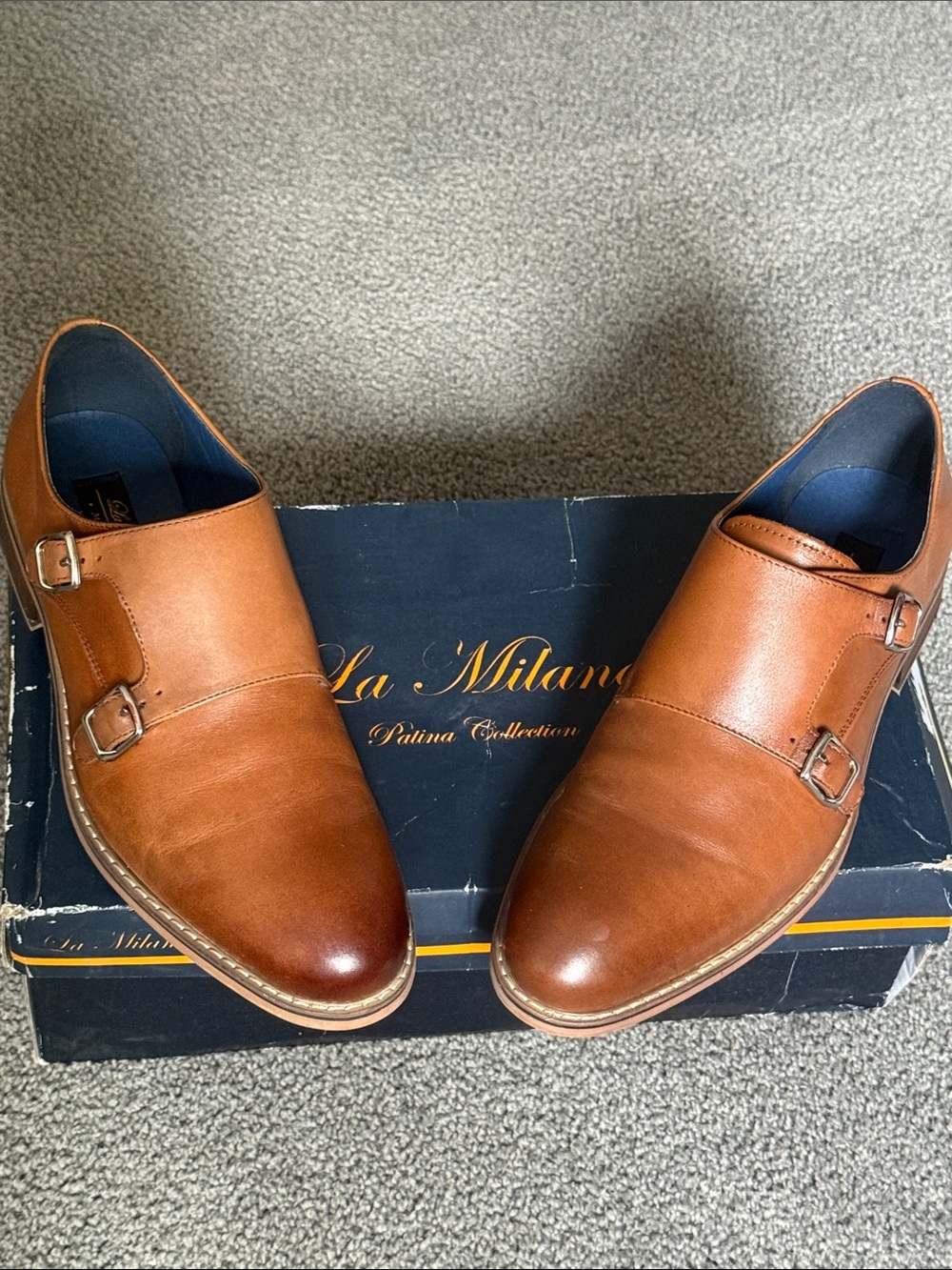 La Milano Men’s Leather Shoes. Double Monk Strap Cognac Brown. Size 8.5